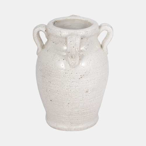 20337-03#8" Vase With Handles, White Crackle