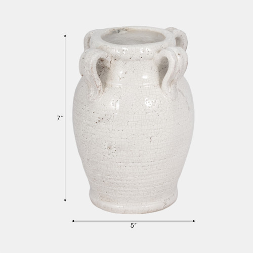 20337-03#8" Vase With Handles, White Crackle