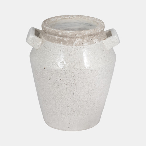 20339-01#11" Squared Handle Crackle Vase, White