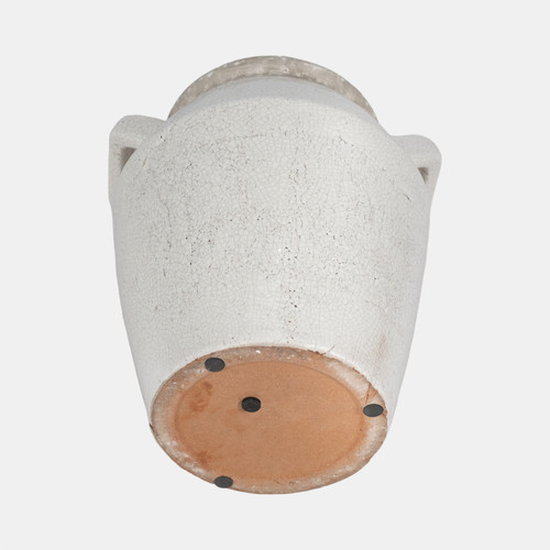 20339-01#11" Squared Handle Crackle Vase, White