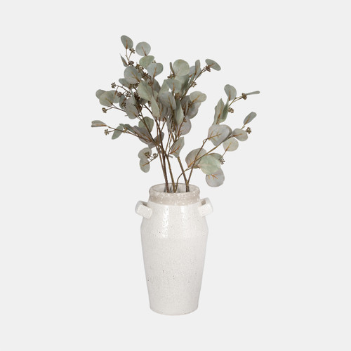 20339-02#14" Squared Handle Crackle Vase, White/