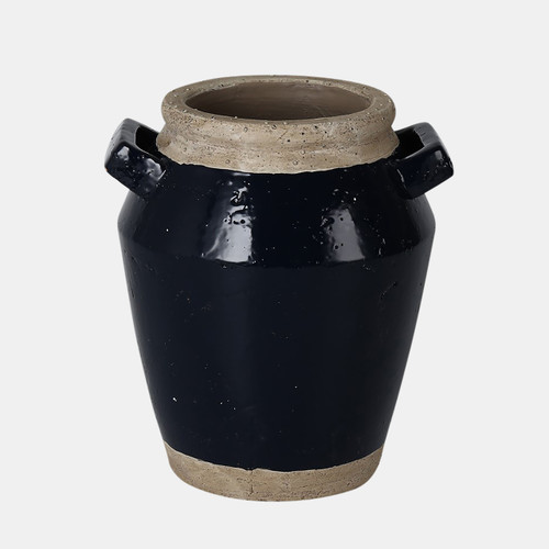 20339-03#11" Squared Handle Terracotta Vase, Navy/tan
