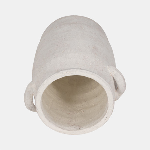 20342-01#8" Traditional Handle Vase Rough Finish, White