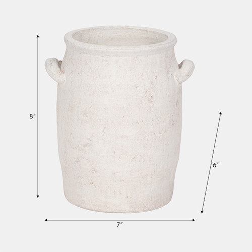 20342-01#8" Traditional Handle Vase Rough Finish, White
