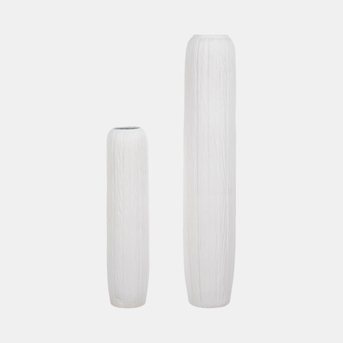 20352-02#48" Rough Cylinder Floor Vase, White