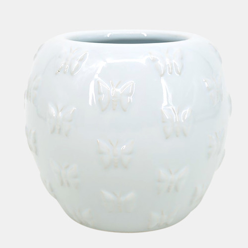 20356#6" Butterflies Rounded Planter, White