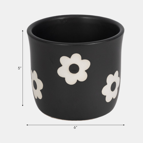 20360-02#6" Flower Power Planter, Black/white