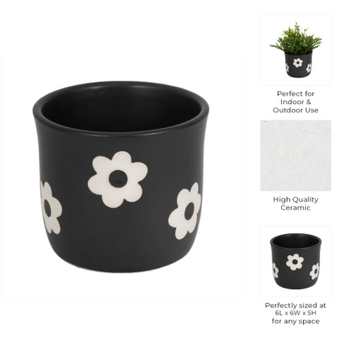 20360-02#6" Flower Power Planter, Black/white