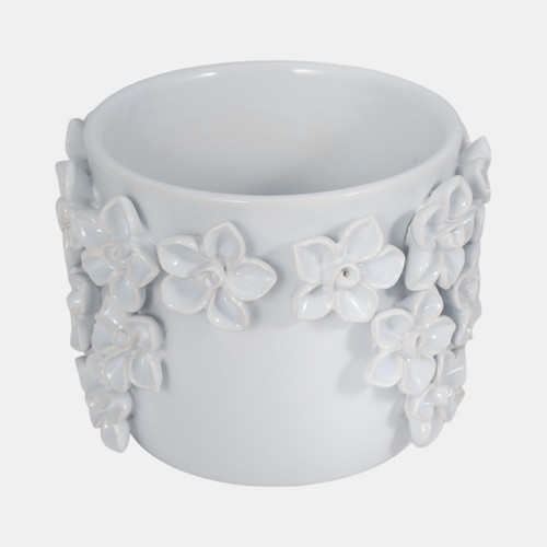 20362-01#6" Floral Applique Planter, White