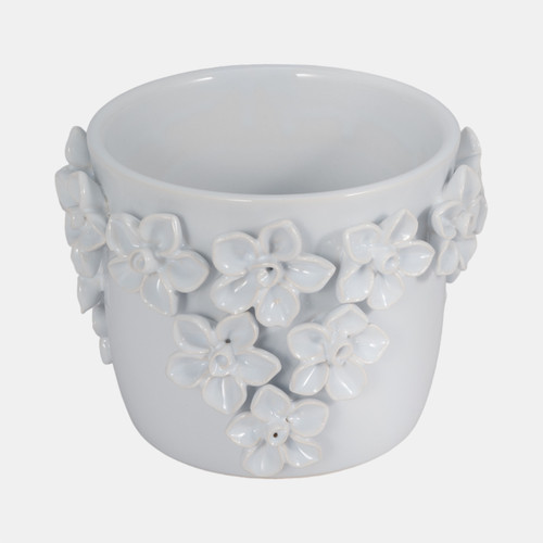 20362-01#6" Floral Applique Planter, White