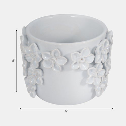 20362-01#6" Floral Applique Planter, White