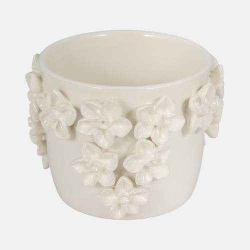 20362-02#6" Floral Applique Planter, Ivory