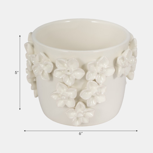 20362-02#6" Floral Applique Planter, Ivory