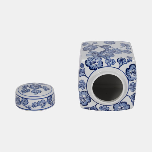 20372-01#8" Cherry Blossom Chinoiserie Jar, Blue/white