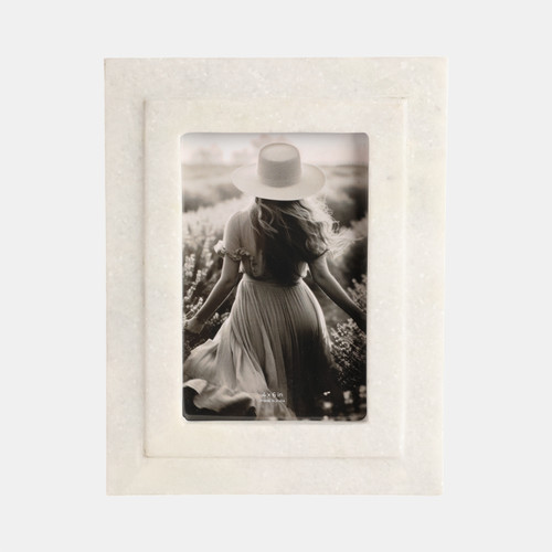 20384-01#4x6 Marble Border Photo Frame, White