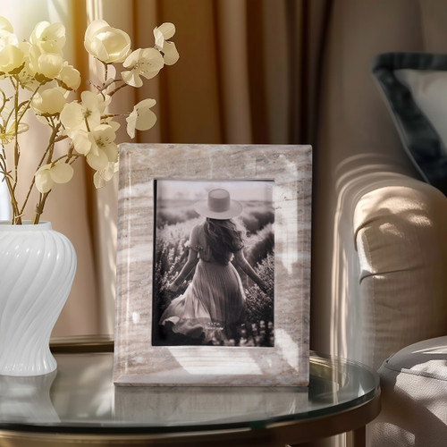 20385-02#5x7 Curved Marble Photo Frame, Mocha