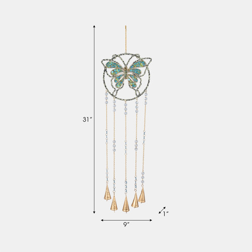 20391#30" Mosaic Butterfly With Bells, Blue/gold