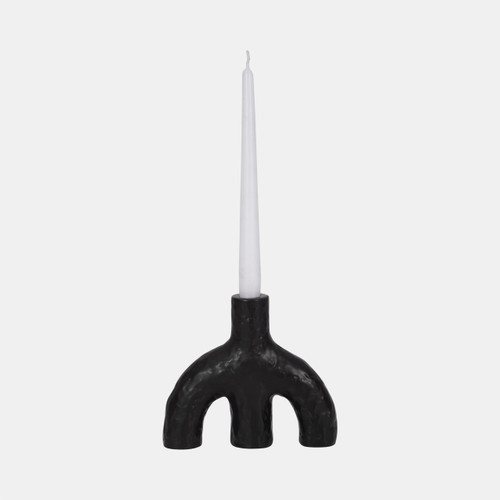 20426-01#7" Volcano Texture Double Arched Taper Holder, Bla