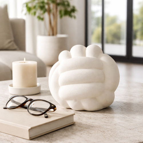 20438-02#7" Knot Orb Rough Texture, White