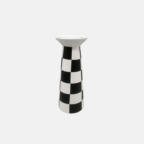 20443-05#10" Checkerboard Pillar Candleholder, White/black