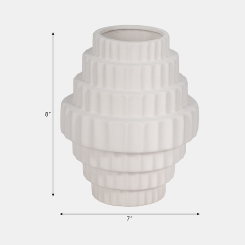 20452-01#8" Textured Staggered Vase, White