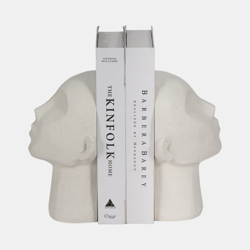 20465#S/2 9" Textured Head Up Bookends, White
