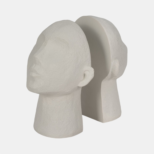 20465#S/2 9" Textured Head Up Bookends, White