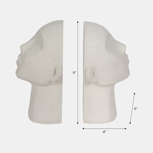 20465#S/2 9" Textured Head Up Bookends, White