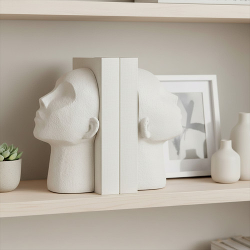 20465#S/2 9" Textured Head Up Bookends, White
