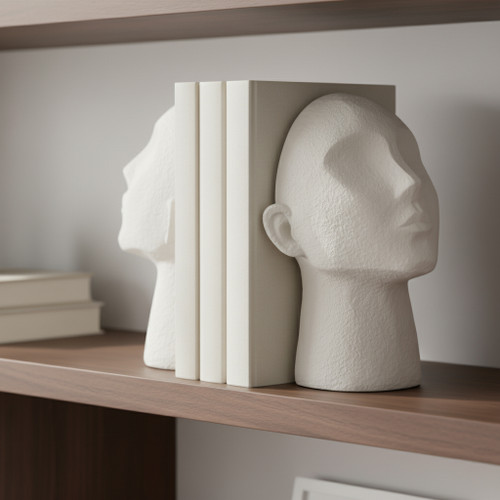 20465#S/2 9" Textured Head Up Bookends, White
