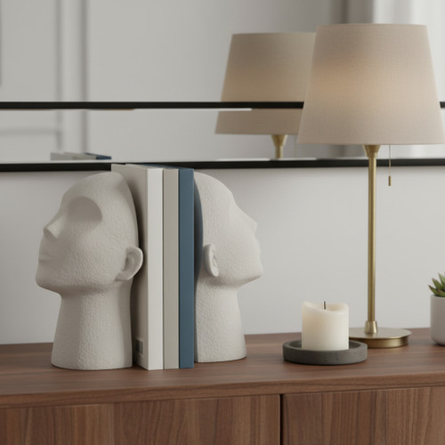 20465#S/2 9" Textured Head Up Bookends, White