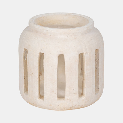 20486-01#8" Round Lantern Hurricane With Open Slats, White