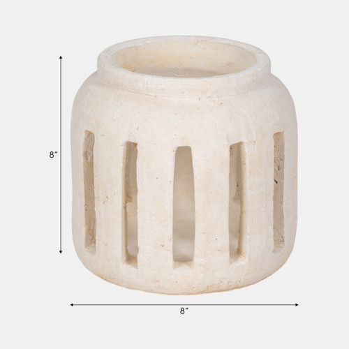 20486-01#8" Round Lantern Hurricane With Open Slats, White