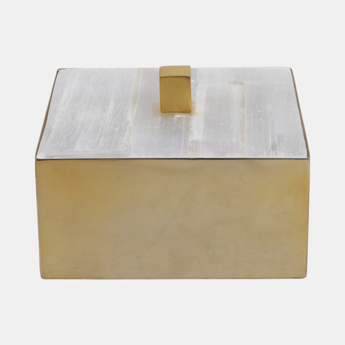 20557#6" Square Selenite Top Box, White/gold
