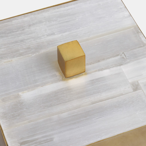 20557#6" Square Selenite Top Box, White/gold