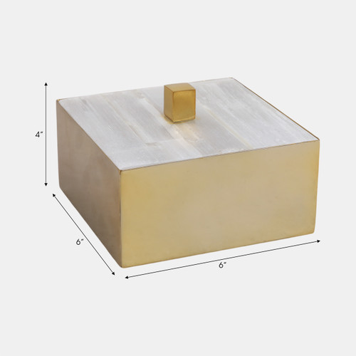20557#6" Square Selenite Top Box, White/gold