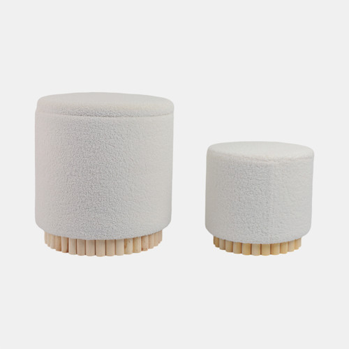 18686-01#Fluted S/2 13/19" Boucle Ottoman, White