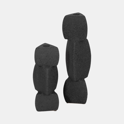 20540-03#9" Stacked Objects Taper Holder Sand Glaze, Black