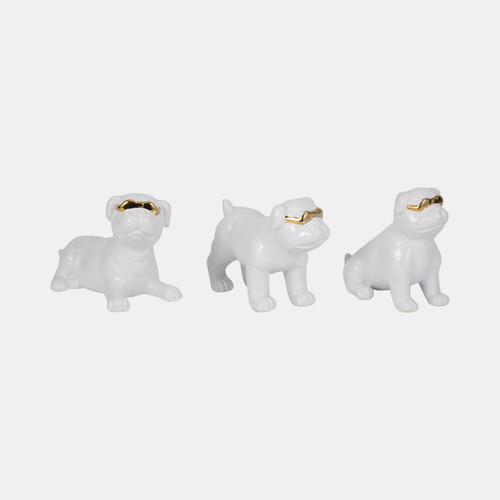 20567#S/3 7" Pugs With Sunglasses, White