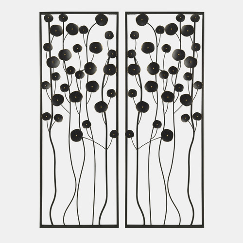 20569#S/2 36" Dainty Flowers Metal Wall D?cor, Black/gol