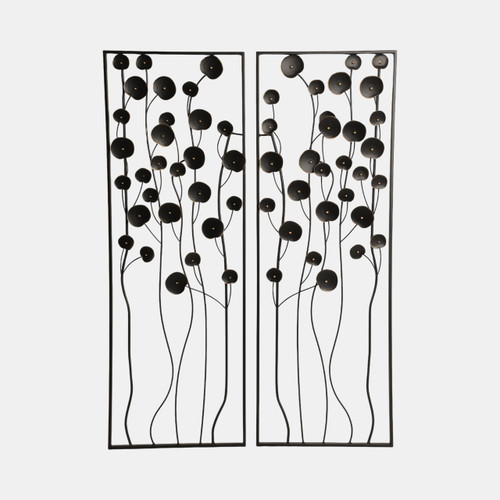 20569#S/2 36" Dainty Flowers Metal Wall Decor, Black/gol