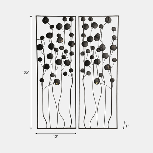 20569#S/2 36" Dainty Flowers Metal Wall Decor, Black/gol