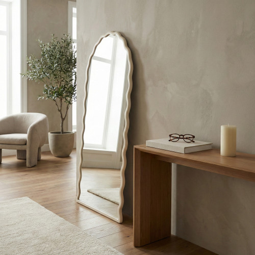 20572-01#31x59" Wavy Leaner Mirror, White