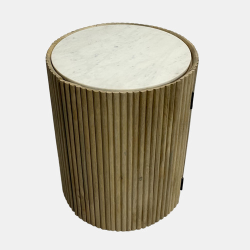 20581-01#20" Storage Accent Table Marble Top, White/natural