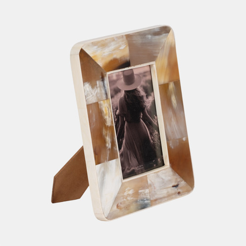 20633-01#4x6 Curved Edge Horn Photo Frame, Tan Multi