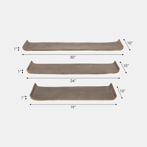 20640#S/3 20/24/30" Rectangular Curled Trays, Antiqued G