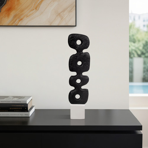 20641-02#18" Abstract Totem Sculpture  Marble Base, Black/w