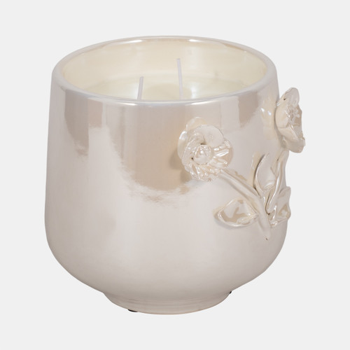80355#6" 25oz Gardenia Flower Applique Candle,iridescnt