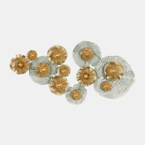 20600#35" Pierced Lilypad Metal Wall D?cor, Seafoam/gold