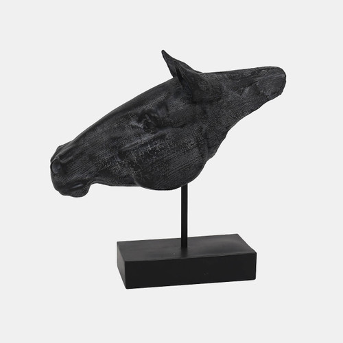 20610#11" Horse Head Sculpture On Stand, Black